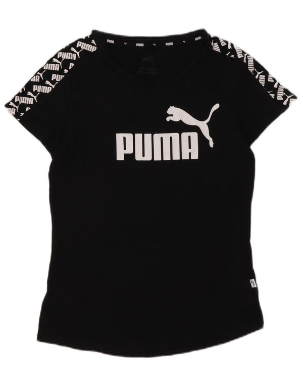 Puma Damen Grafik T-Shirt Top UK 10 Small Schwarz Baumwolle