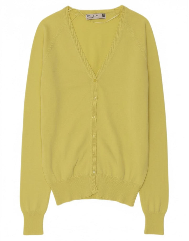 Zara Damen-Cardigan-Pullover UK 12 Mittelgelbe Baumwolle