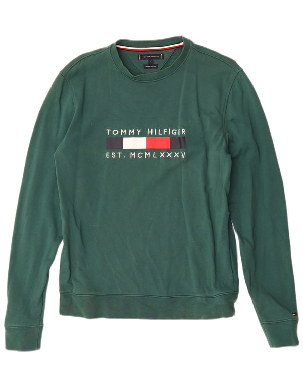 Tommy Hilfiger Damen Grafik-Sweatshirt-Pullover UK 14 Große grüne Baumwolle