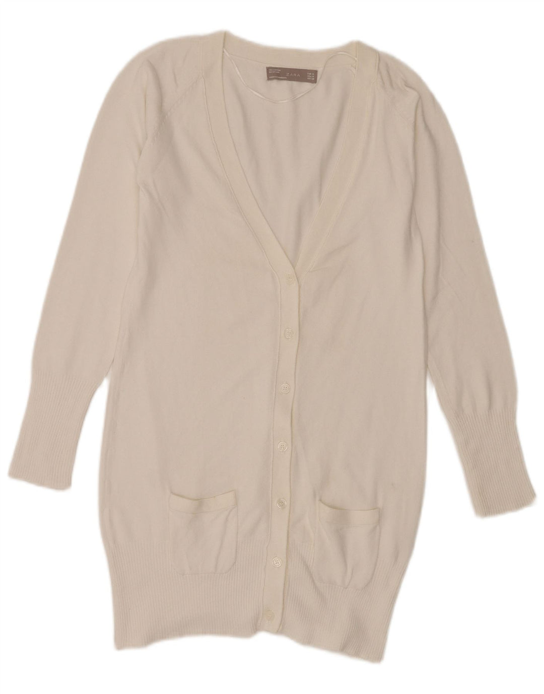 Zara Damen Longline-Cardigan-Pullover UK 12 Mittelweiße Baumwolle