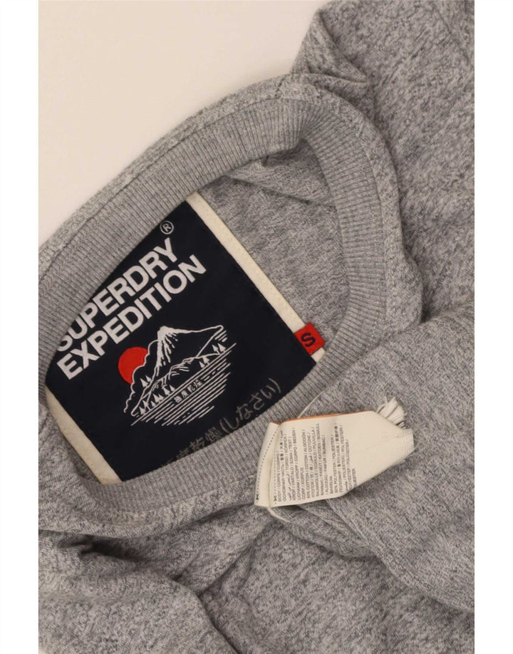 Superdry Herren Grafik-Oberteil, langärmlig, klein, grau gefleckte Baumwolle
