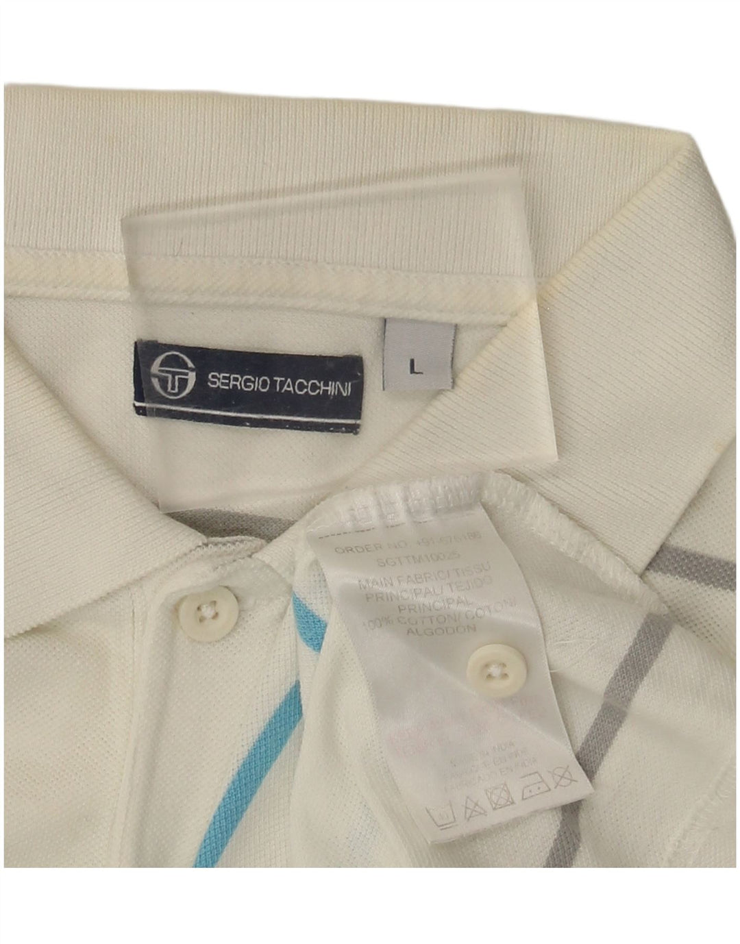 Sergio Tacchini Herren-Poloshirt, groß, weiß gestreift, Baumwolle