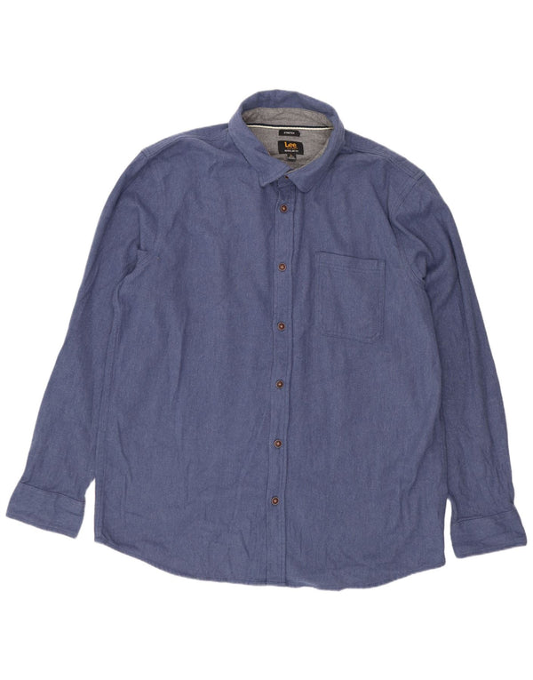 Lee Herren-Stretchhemd XL aus blauer Baumwolle