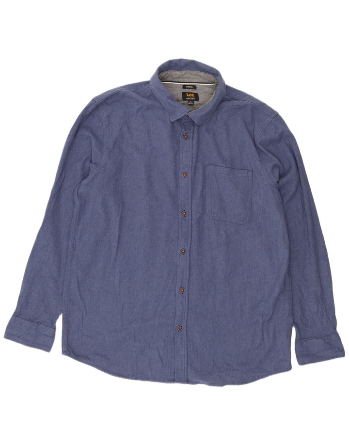 Lee Herren-Stretchhemd XL aus blauer Baumwolle
