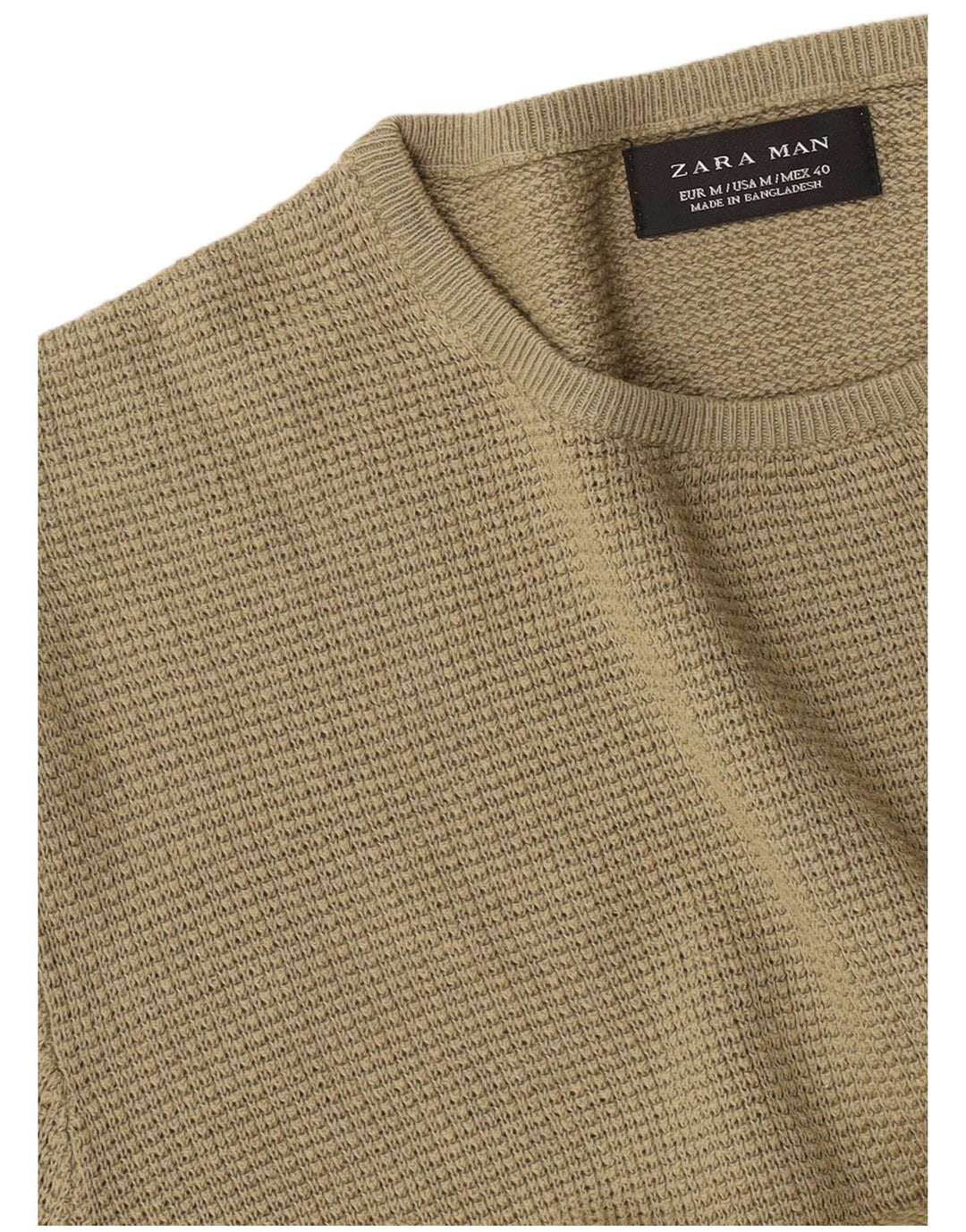 Zara Herren-Pullover mit Rundhalsausschnitt, Mittelkhaki