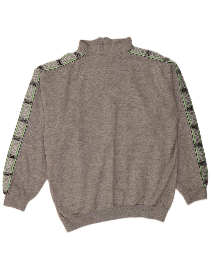 Asics Herren-Sweatshirt mit grafischem Reißverschluss, XL, grau gefleckte Baumwolle
