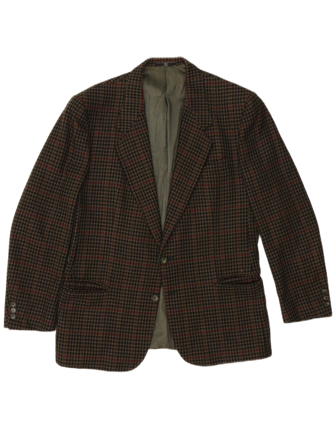 Valentino Herren-Blazer mit 2 Knöpfen, UK 38, Mittelbraun mit Hahnentrittmuster