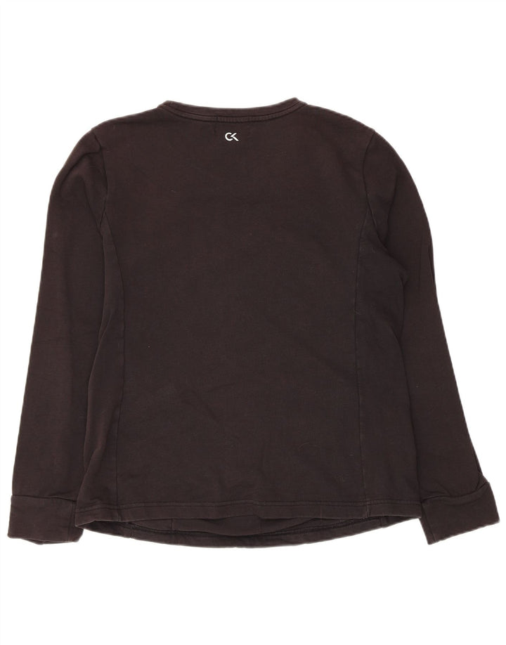 Calvin Klein Damen Top Langarm UK 14 Große schwarze Baumwolle