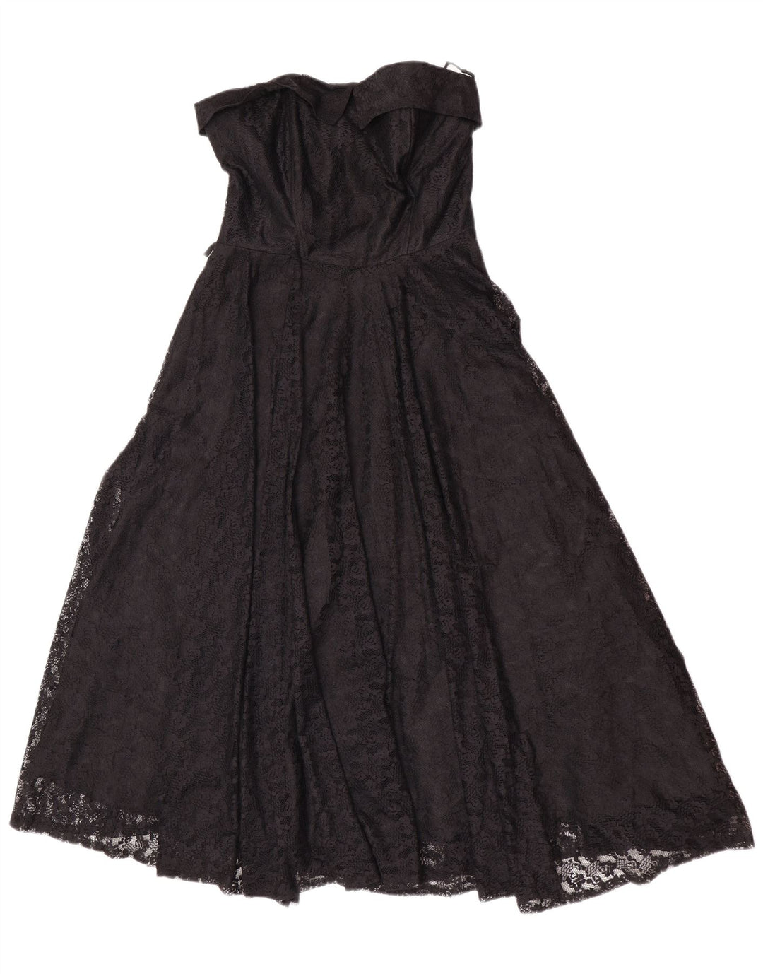 Vintage Damen Trägerloses Kleid UK 14 Großes schwarzes geblümtes Polyamid