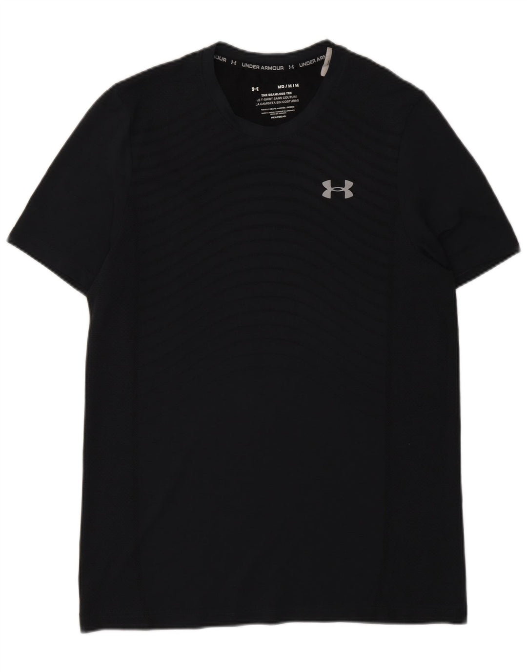 Under Armour Herren Heat Gear T-Shirt-Oberteil aus mittelgrau gestreiftem Polyester