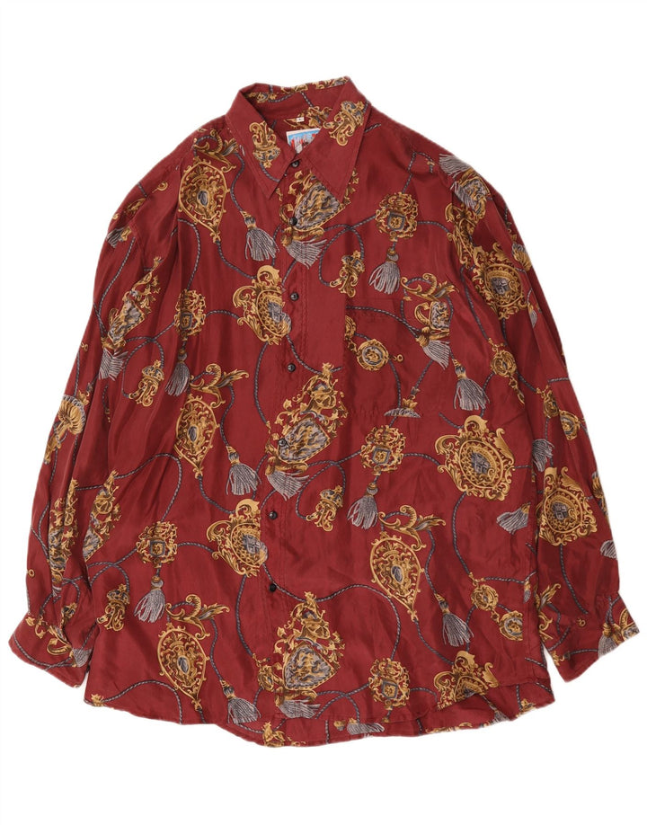 Vintage Herren Hemd mit abstraktem Muster, große rote Seide