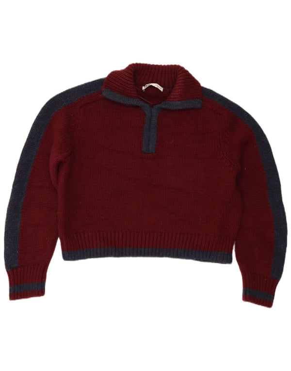 Zara Damen Crop Polo Neck Pullover Pullover UK 10 Small Burgund Colourblock