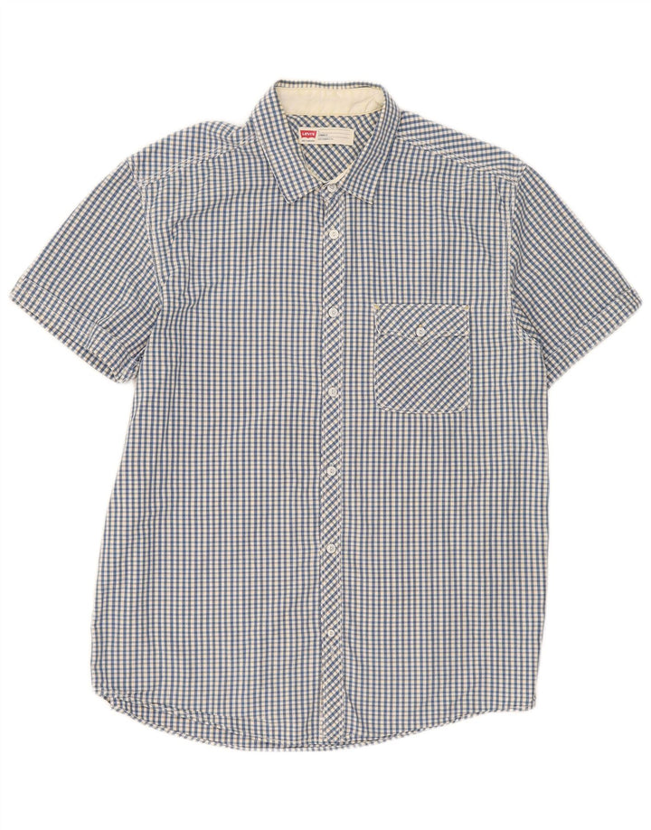 Levi's Herren-Hemd, kurzärmelig, Standard-Passform, groß, blaues Gingham-Baumwolle