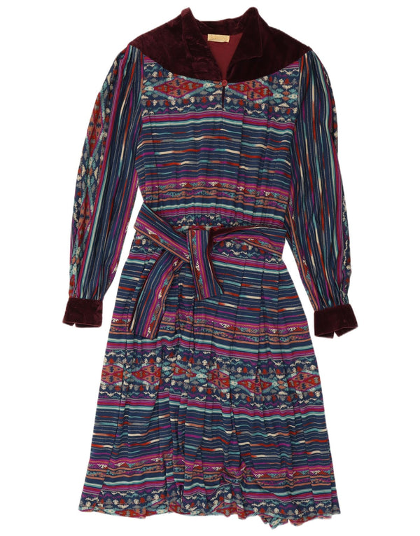 Vintage Womens Long Sleeve Maxi Dress UK 14 Medium Multicoloured Geometric