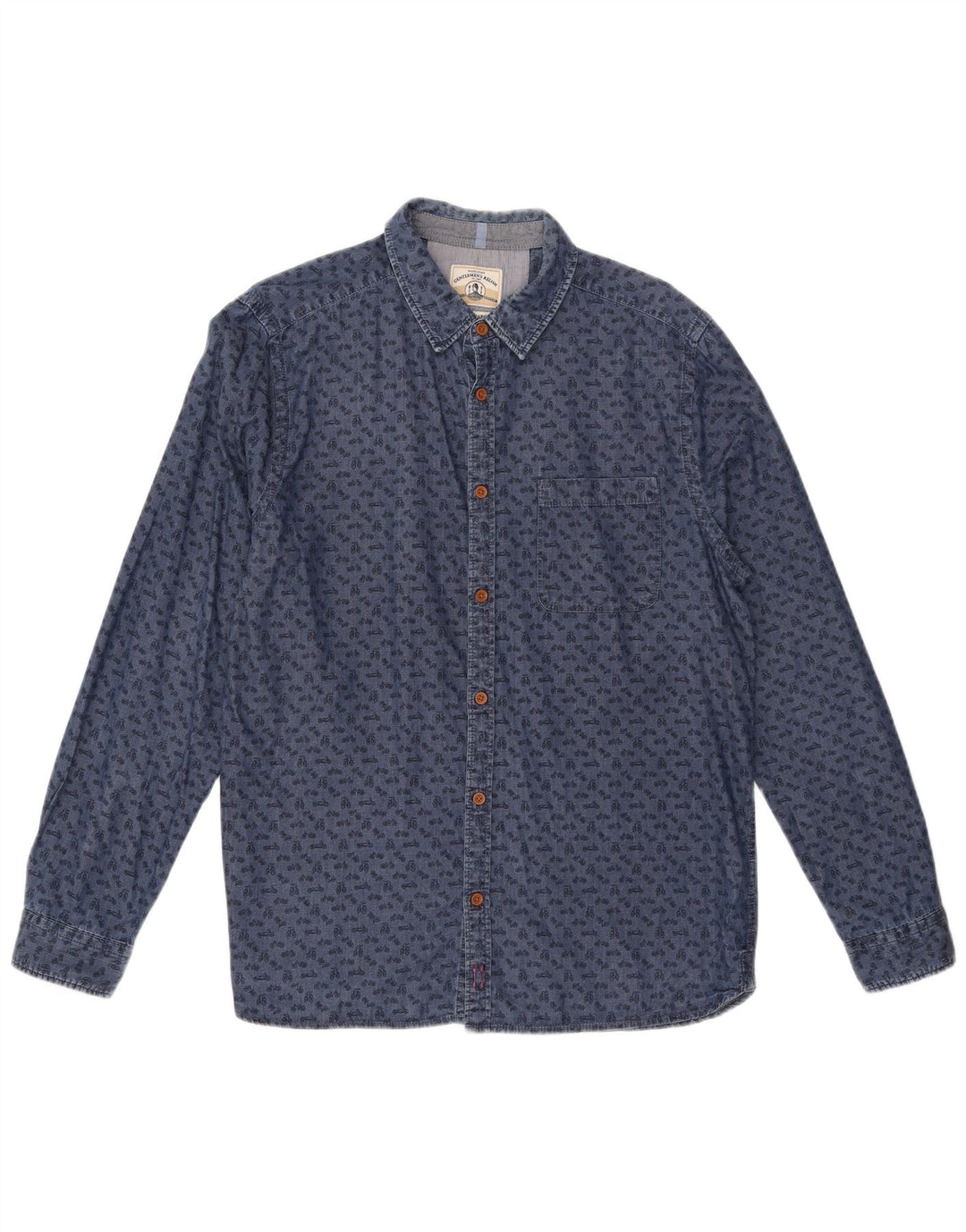 White Stuff Herren-Hemd mit abstraktem Muster, schmale Passform, groß, aus blauer Baumwolle