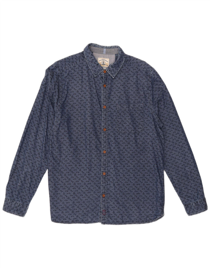 White Stuff Herren-Hemd mit abstraktem Muster, schmale Passform, groß, aus blauer Baumwolle