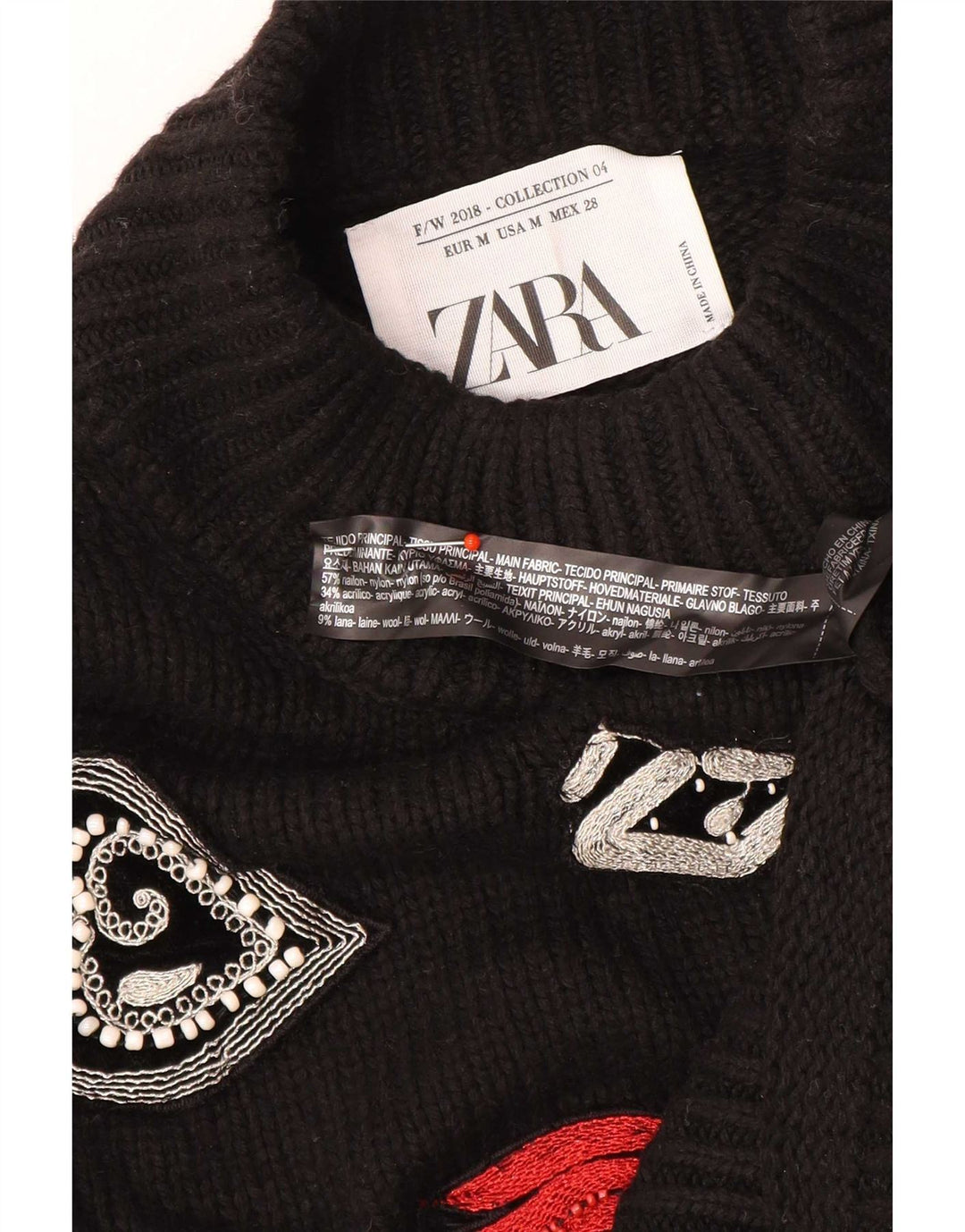 Zara Damen Rollkragenpullover mit grafischem Rollkragen, Gr. 12, mittelschwarz