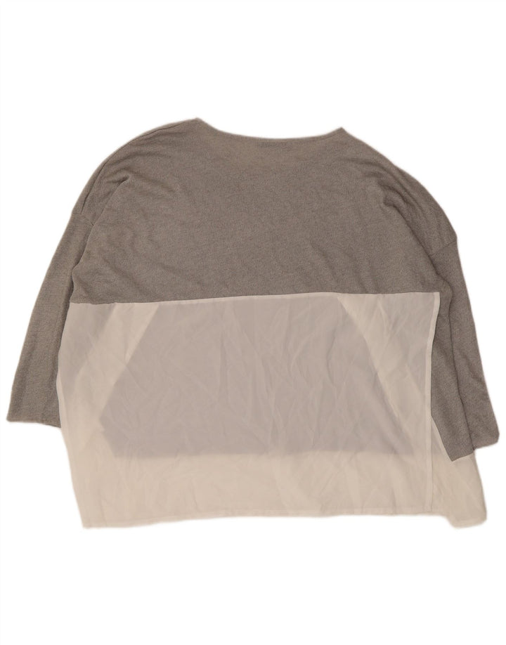 Zara Damen-Oversize-Top mit 3/4-Ärmeln, UK-Größe 14, Mittelgrau, Farbblock