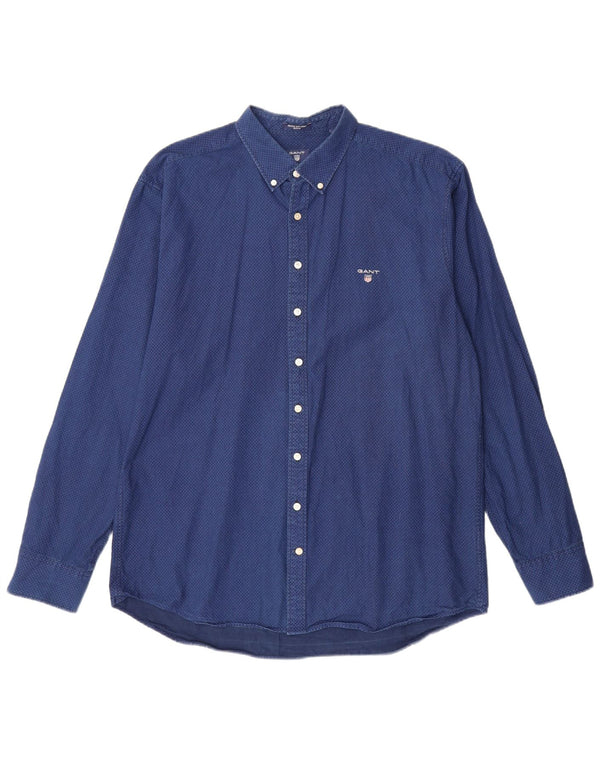 GANT Herren-Hemd mit normaler Passform, Größe 45/46, 18, 2XL, blaue geometrische Baumwolle