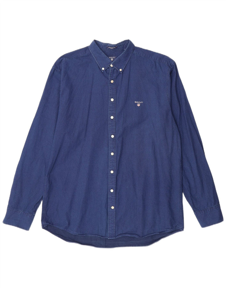 GANT Herren-Hemd mit normaler Passform, Größe 45/46, 18, 2XL, blaue geometrische Baumwolle