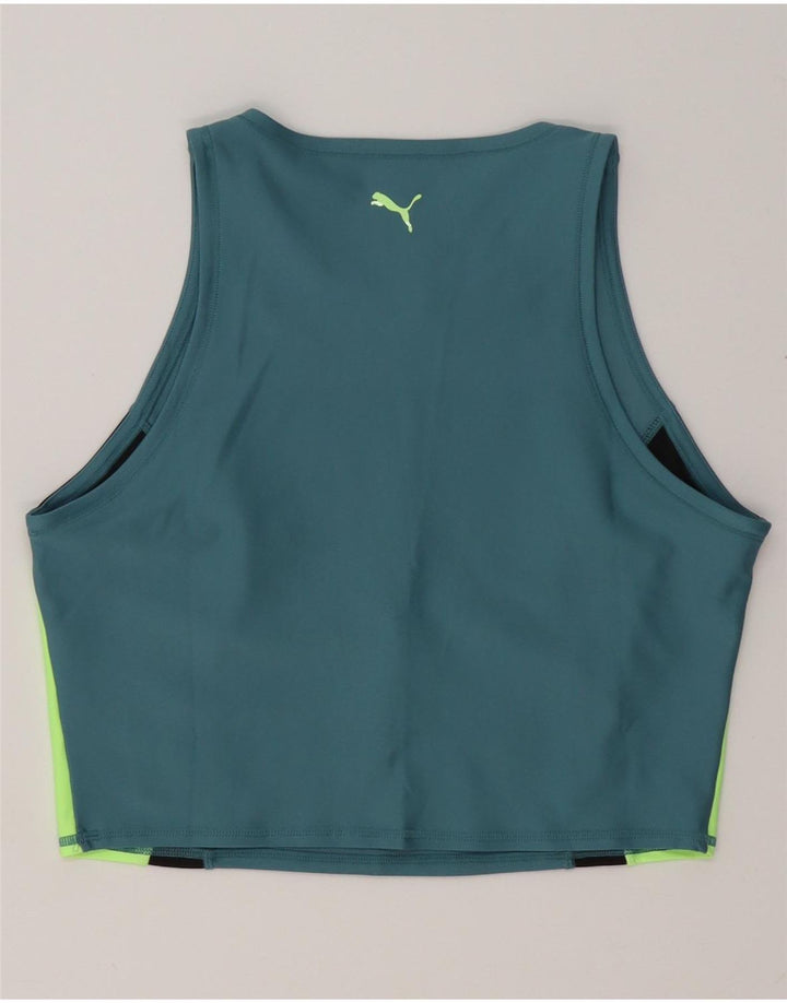 PUMA Womens Crop Graphic Vest Top UK 14 Large Blue Colourblock Polyester