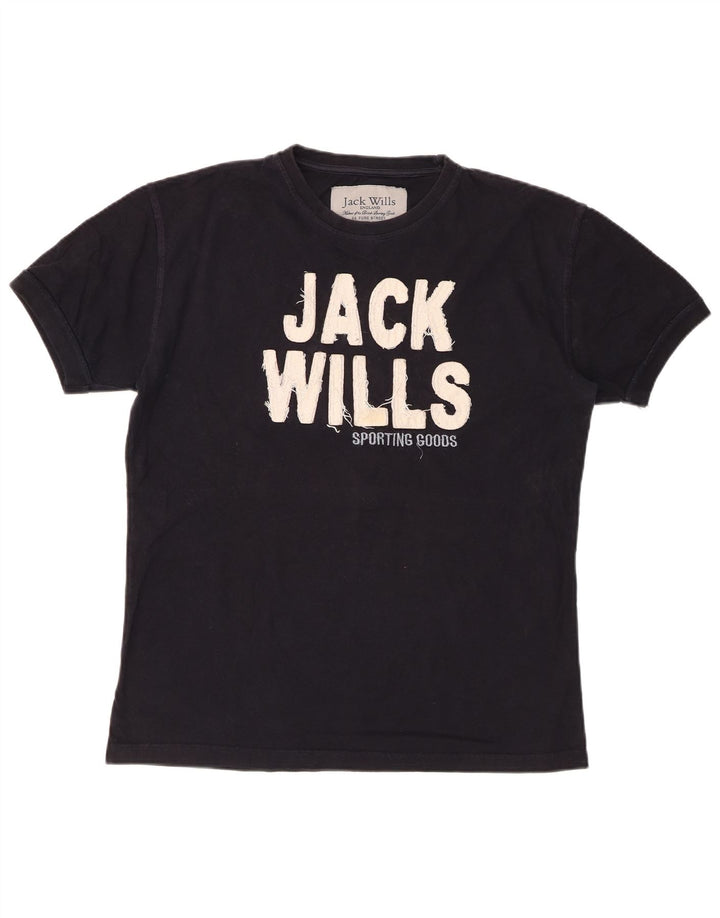 JACK WILLS Herren Grafik-T-Shirt-Oberteil aus mittelschwarzer Baumwolle