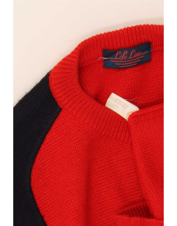 Life Line Herren-Pullover mit Rundhalsausschnitt, mittelrote Wolle im Colourblock-Design