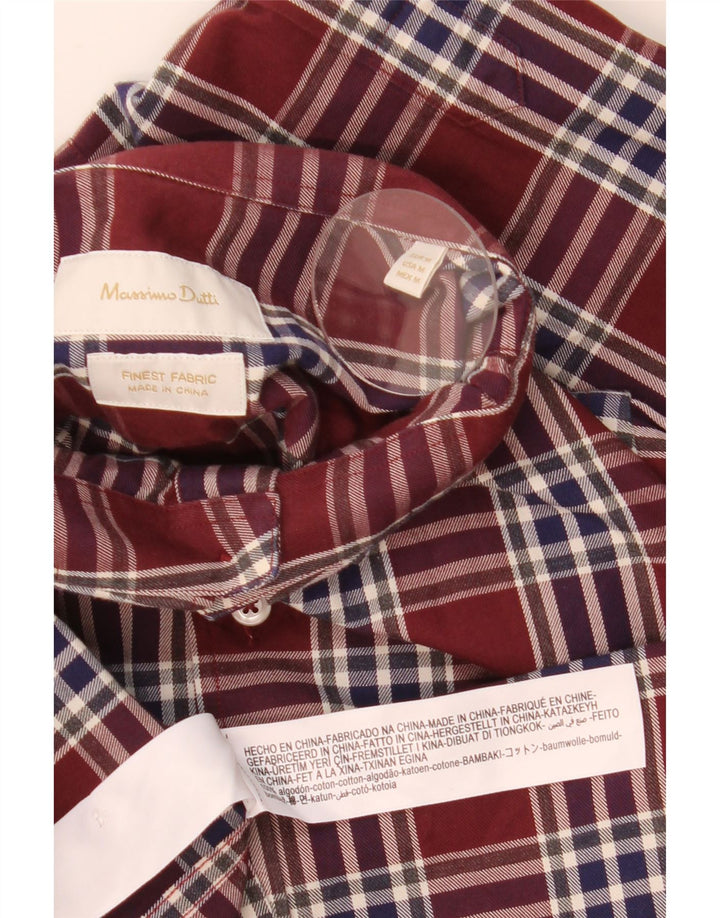 Massimo Dutti Herrenhemd, mittelgroß, Burgunderrot, kariert, Baumwolle
