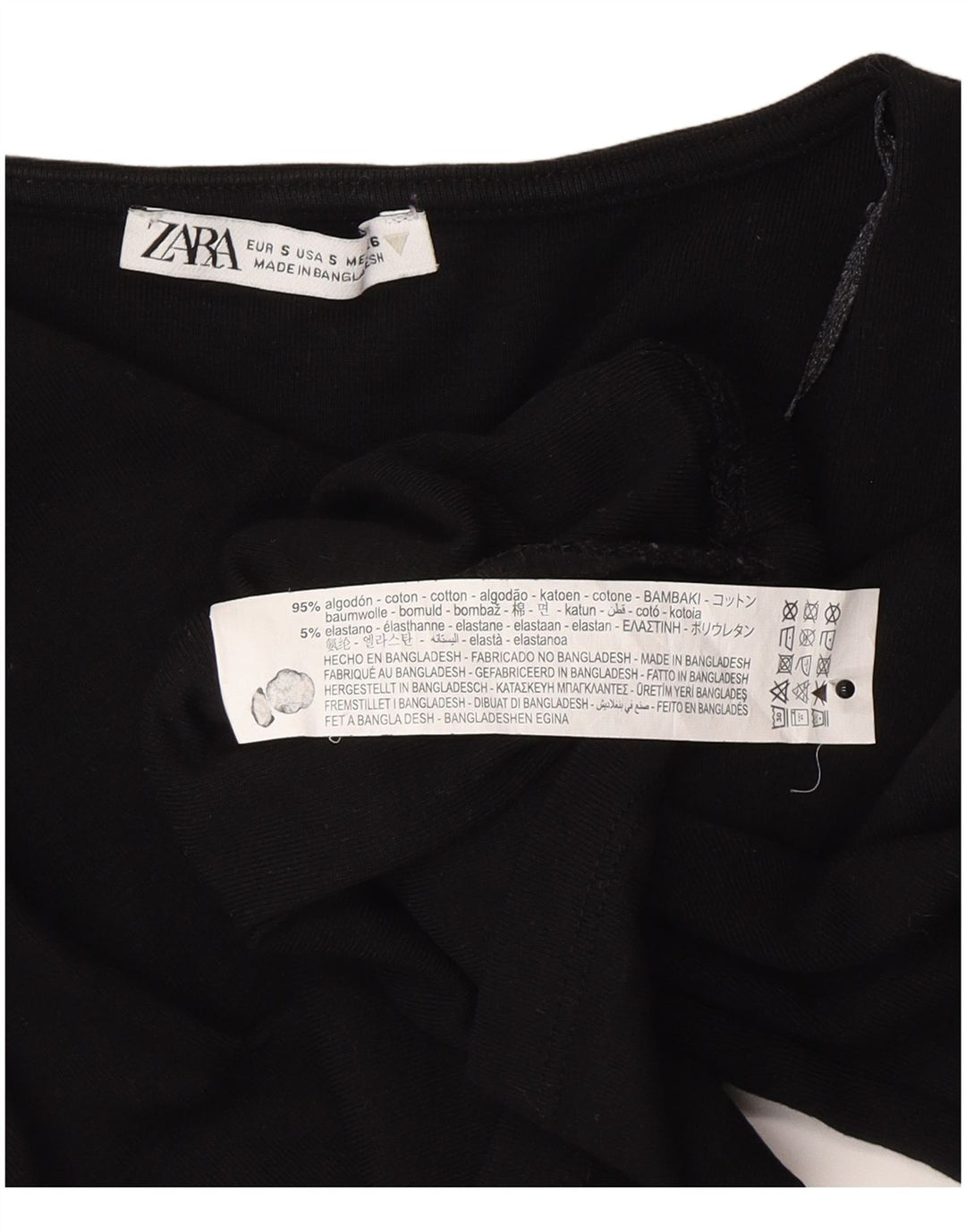 Zara Damen Crop Top Langarm UK 8 Small Schwarze Baumwolle