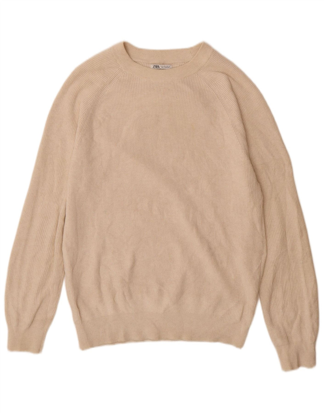 Zara Herren-Pullover mit U-Boot-Ausschnitt, mittlere, cremefarbene Baumwolle