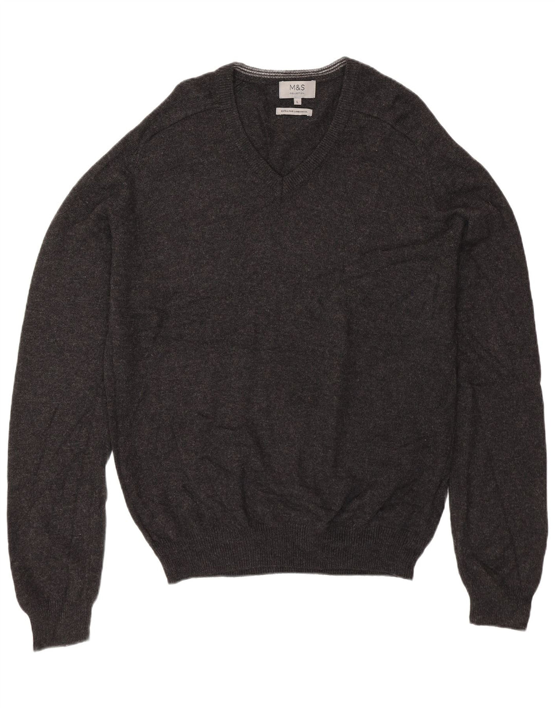 Marks & Spencer Herren-Pullover mit V-Ausschnitt, groß, graue Lammwolle