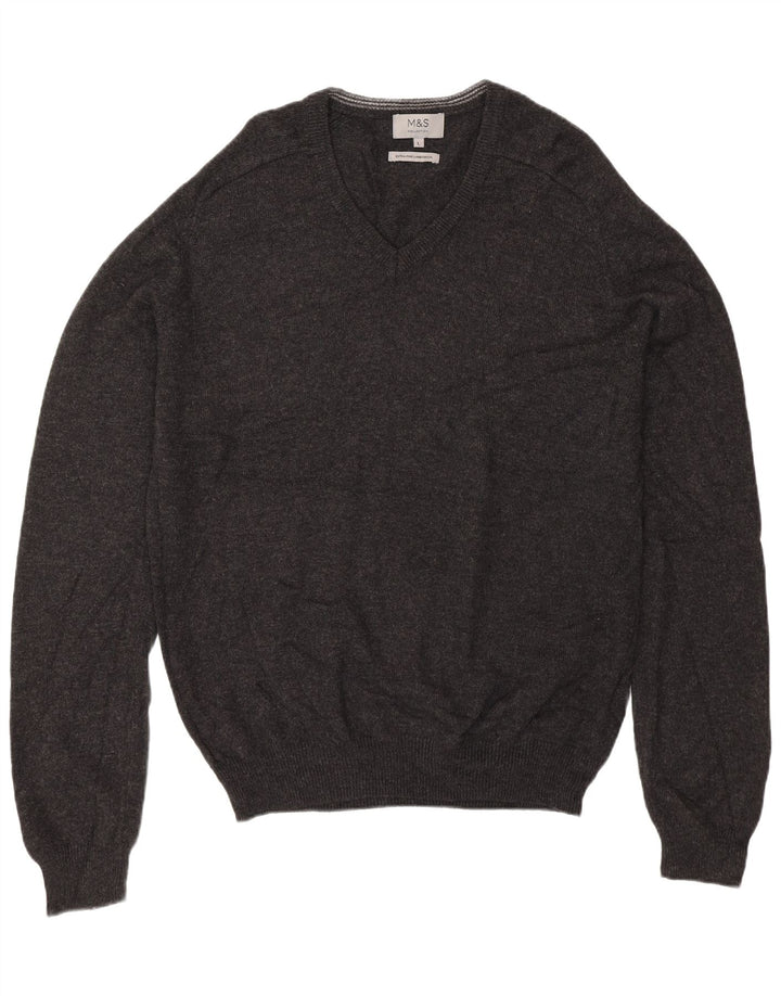 Marks & Spencer Herren-Pullover mit V-Ausschnitt, groß, graue Lammwolle