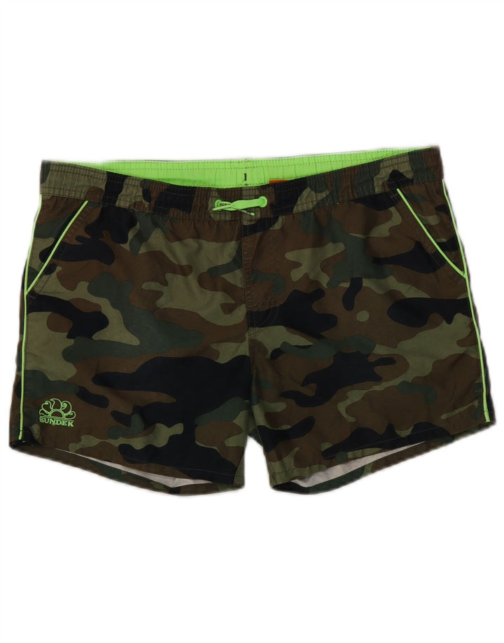 Sundek Herren-Badeshorts, groß, Khaki, Camouflage, Polyester