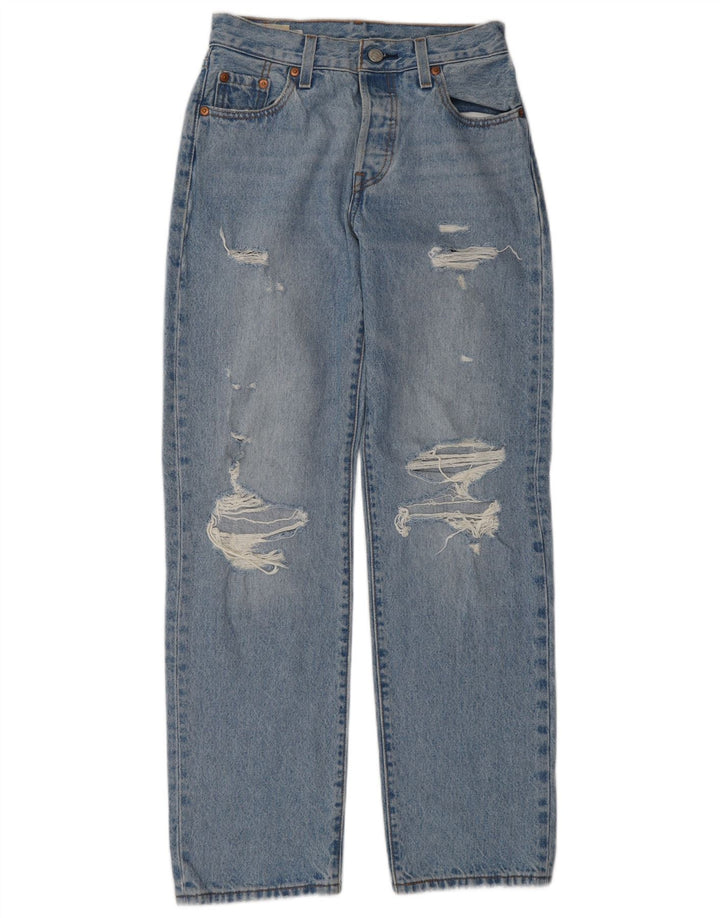 Levi's Damen 501 Distressed Straight Jeans W23 L30 Blaue Baumwolle