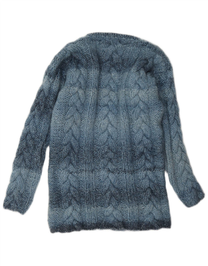 Vintage Damen V-Ausschnitt Pullover Pullover UK 12 Mittelblau gestreift