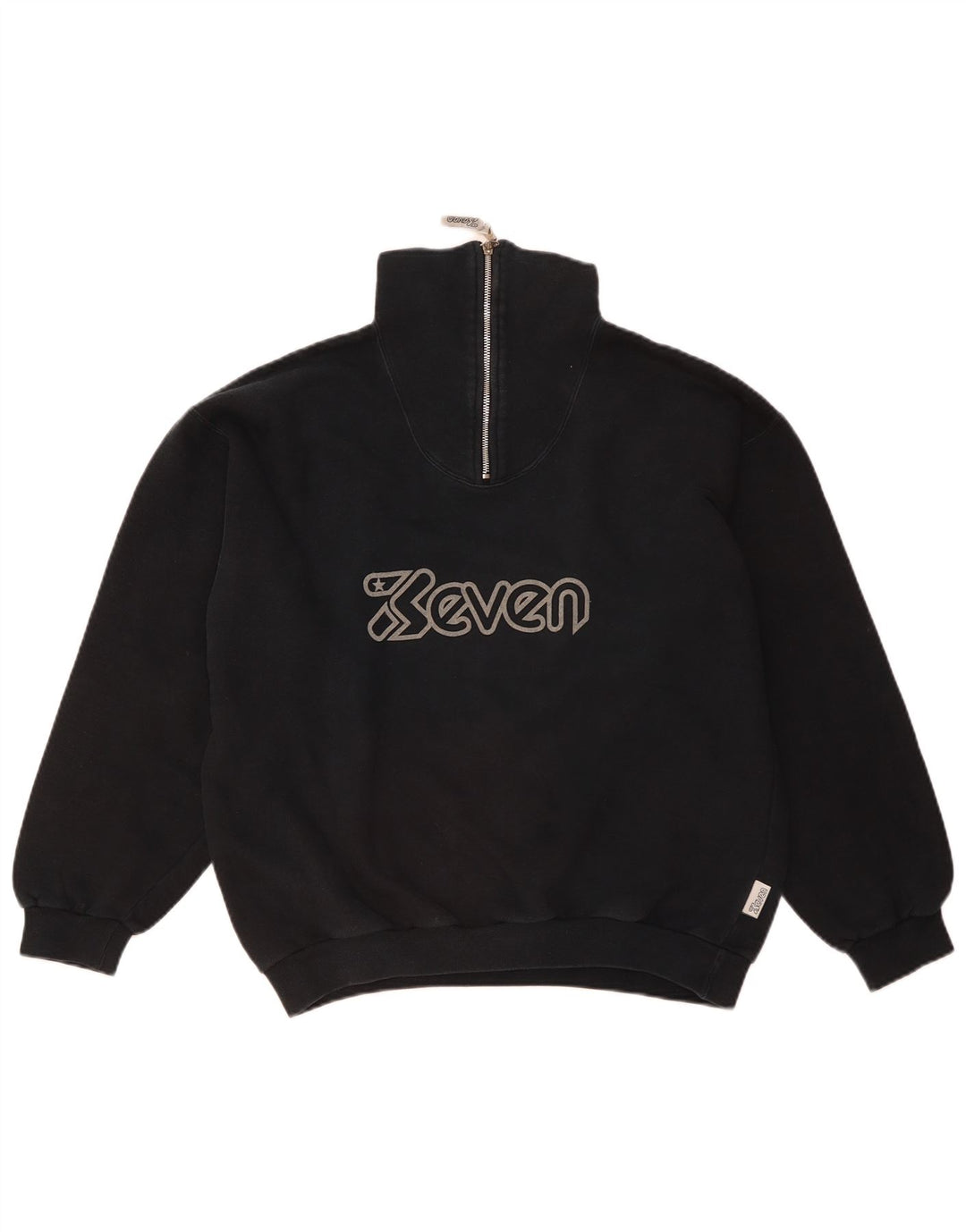 SEVEN 7 Herren-Sweatshirt mit grafischem Reißverschluss am Hals, groß, marineblaue Baumwolle