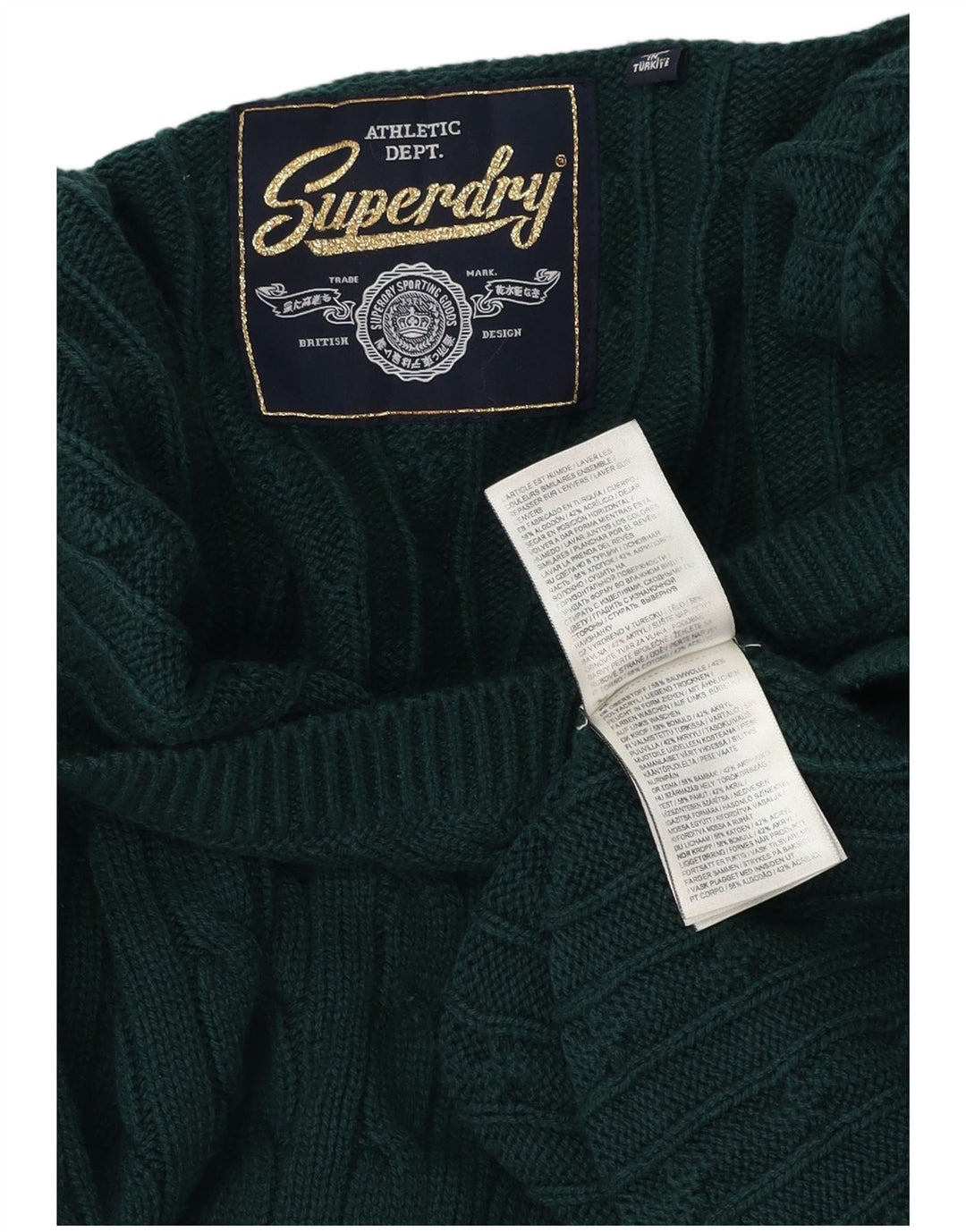 Superdry Herren-Pullover mit V-Ausschnitt, XL, grünes Acryl