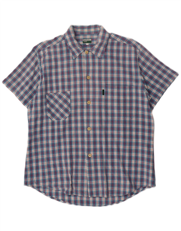 Paul Smith Herren-Kurzarmhemd, groß, blau kariert, Baumwolle