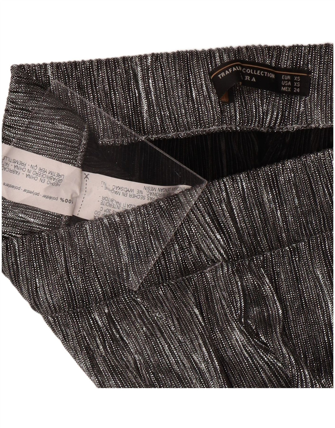 ZARA Damen Caprihose mit weitem Bein XS W24 L20 Silber Polyester