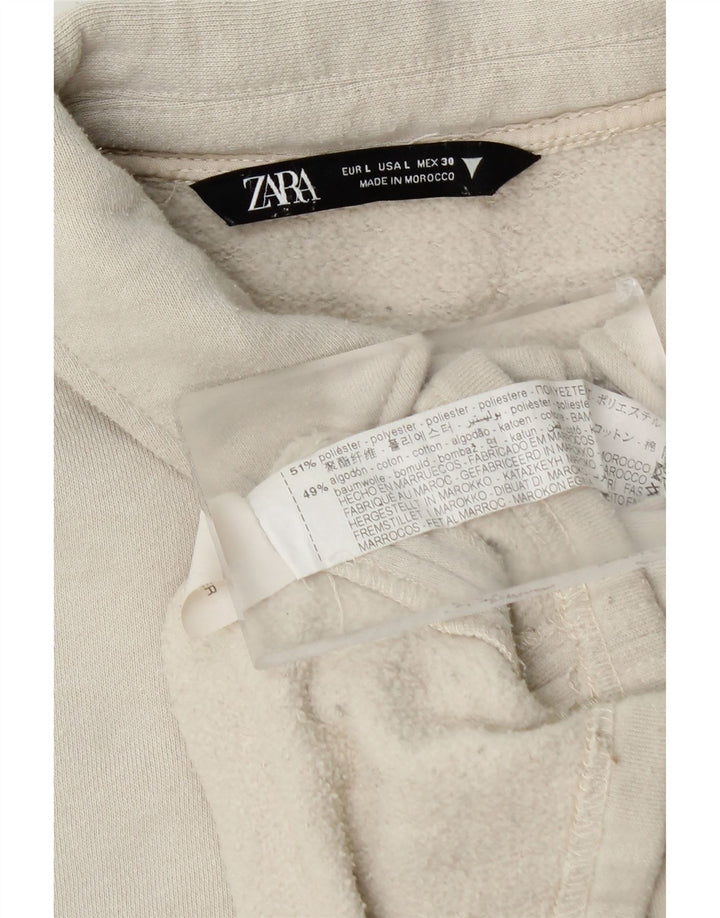Zara Damen Crop Polo Neck Sweatshirt Pullover UK 16 Large Weiß Polyester