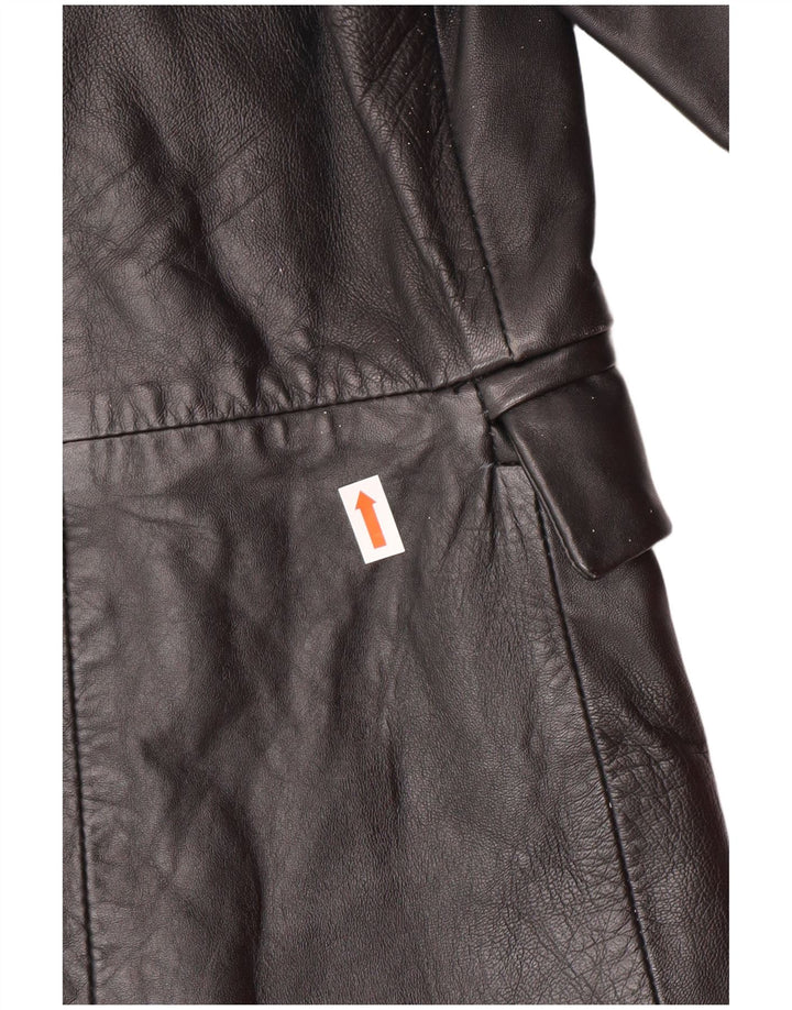 Vintage Damen Ledermantel UK 14 Mittelschwarzes Leder