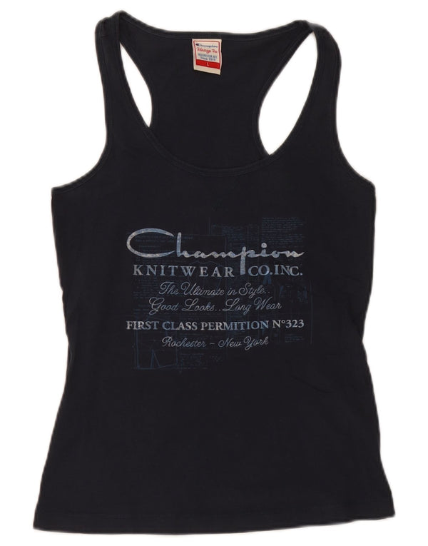 Champion Womens Heritage Fit Graphic Vest Top UK 14 Large Marineblau Baumwolle
