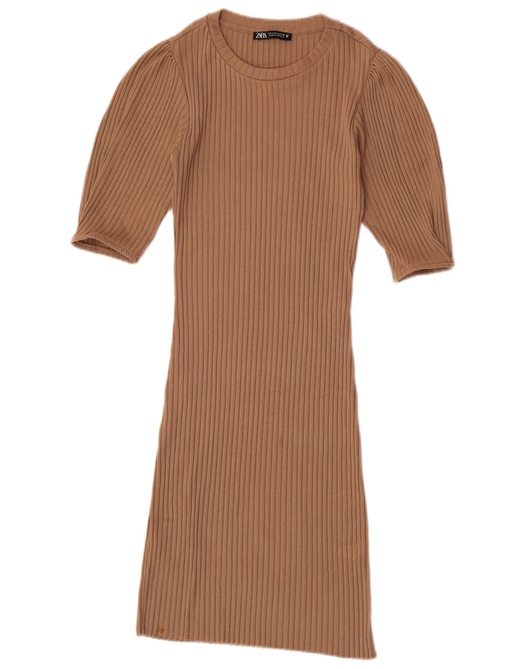 Zara Damen, figurbetontes Kleid, Größe S, Beige, Polyester