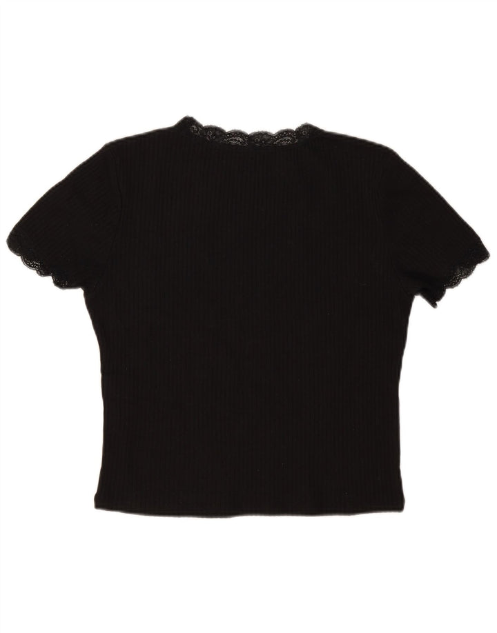 Zara Damen Crop Bluse Top UK 14 Große schwarze Baumwolle
