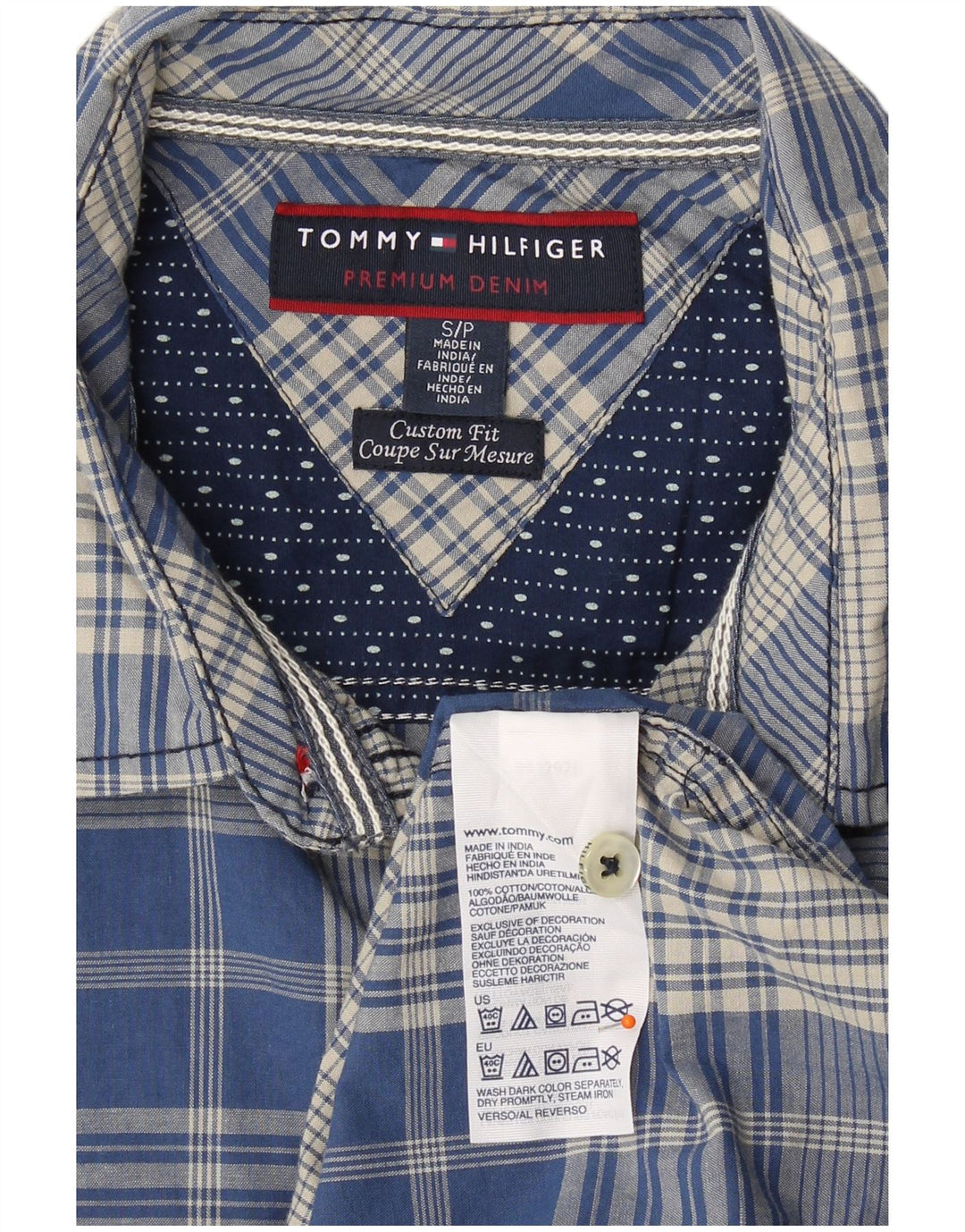 TOMMY HILFIGER Herren-Hemd mit individueller Passform, klein, blau kariert, Baumwolle