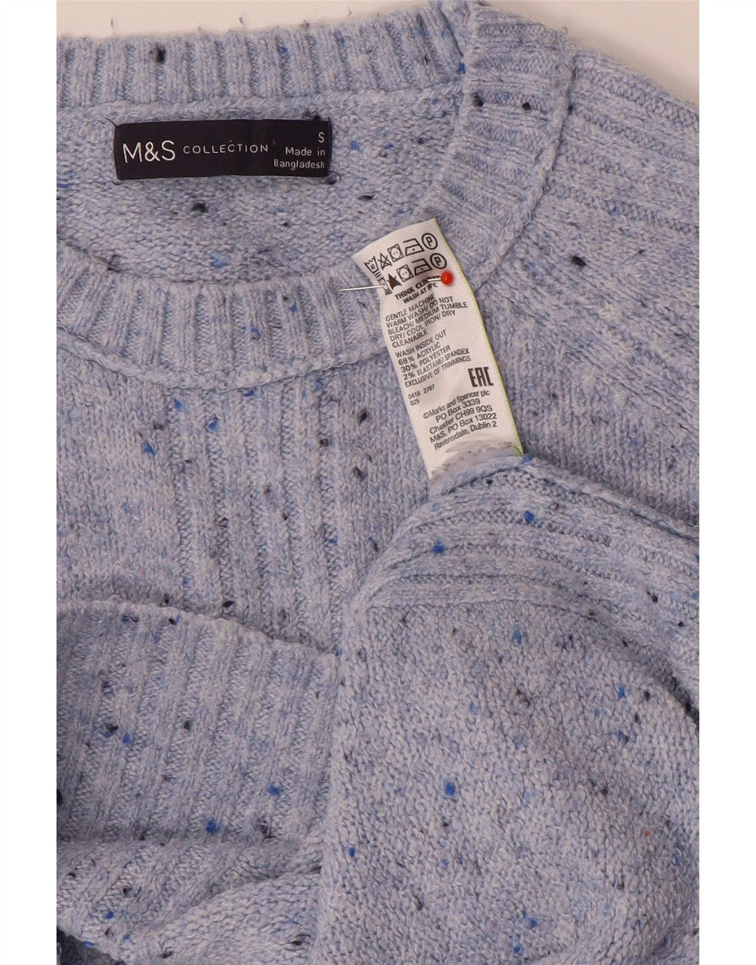 Marks & Spencer Damen-Pullover mit Rundhalsausschnitt, Gr. 10, Größe S, Blau meliert