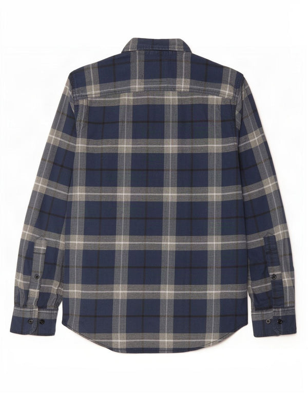 Hollister Mens Stretch Shirt Small Navy Blue Plaid Cotton