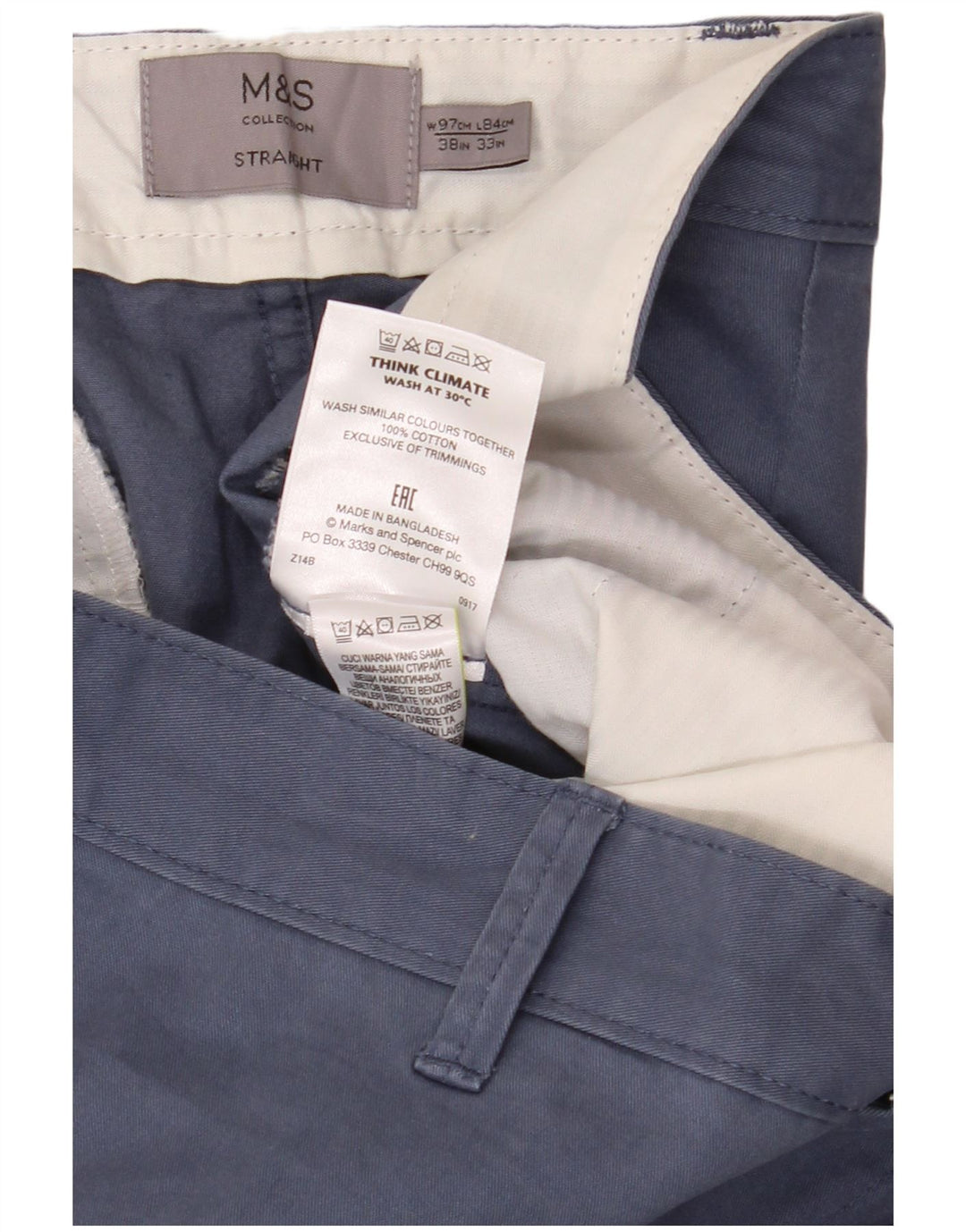 Gerade Herren-Chinohose von Marks & Spencer, W38, L33, Blau, Baumwolle