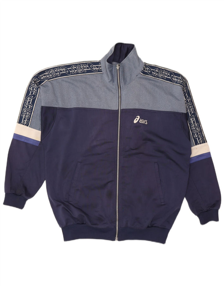 ASICS Herren-Trainingsanzug mit grafischem Oberteil, groß, Marineblau, Farbblock