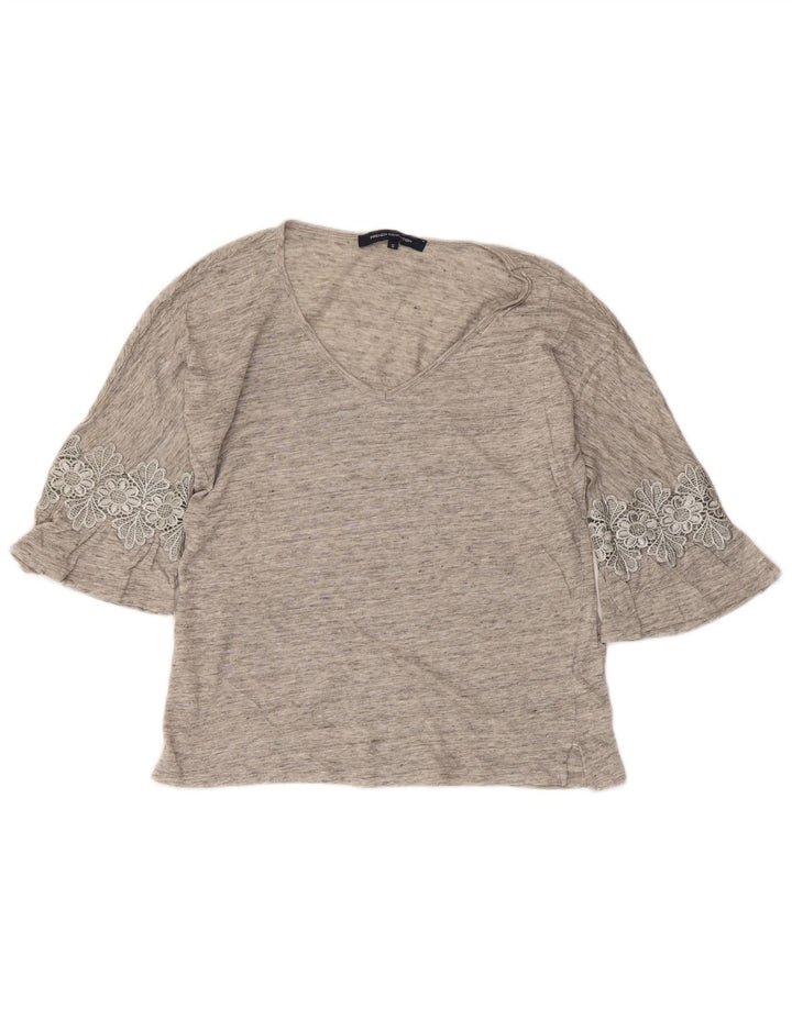 FRENCH CONNECTION Womens 3/4 Sleeve Blouse Top UK 10 Small Grey Floral